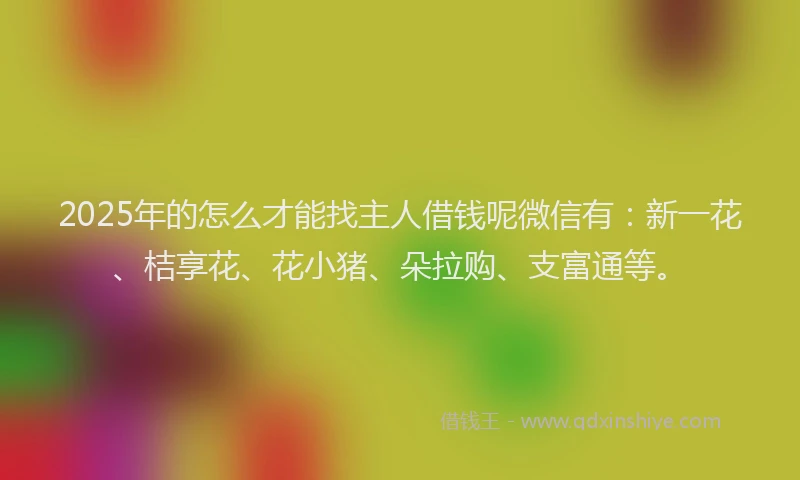 2025年的怎么才能找主人借钱呢微信有：新一花、桔享花、花小猪、朵拉购、支富通等。