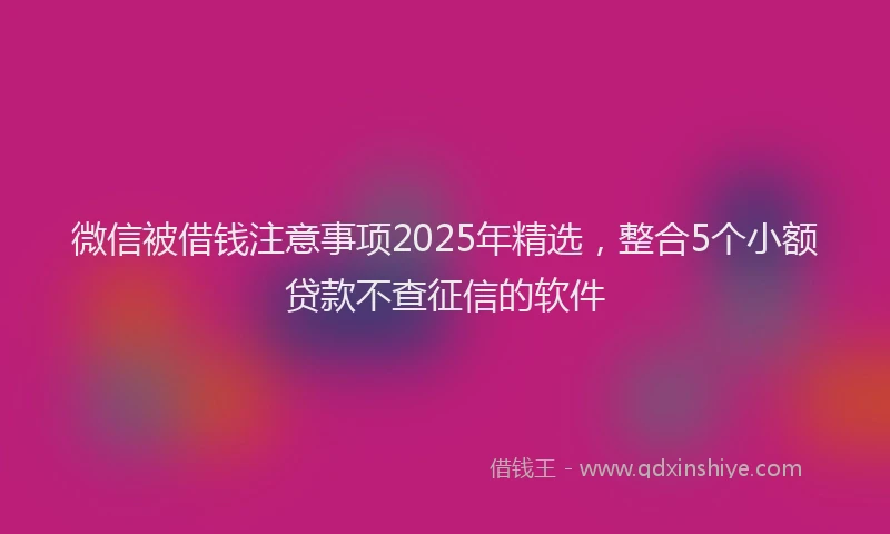 微信被借钱注意事项2025年精选，整合5个小额贷款不查征信的软件