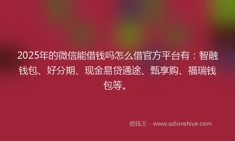 2025年的微信能借钱吗怎么借官方平台有：智融钱包、好分期、现金易贷通途、甄享购、福瑞钱包等。