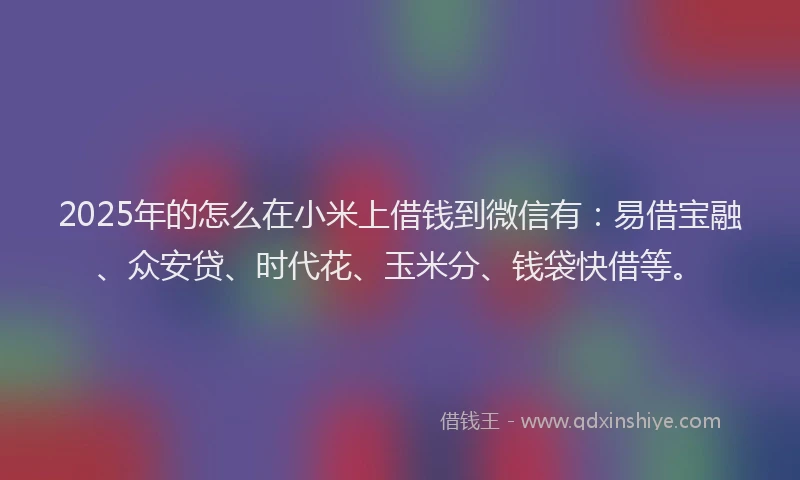 2025年的怎么在小米上借钱到微信有：易借宝融、众安贷、时代花、玉米分、钱袋快借等。