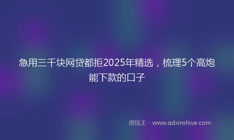 急用三千块网贷都拒2025年精选，梳理5个高炮能下款的口子