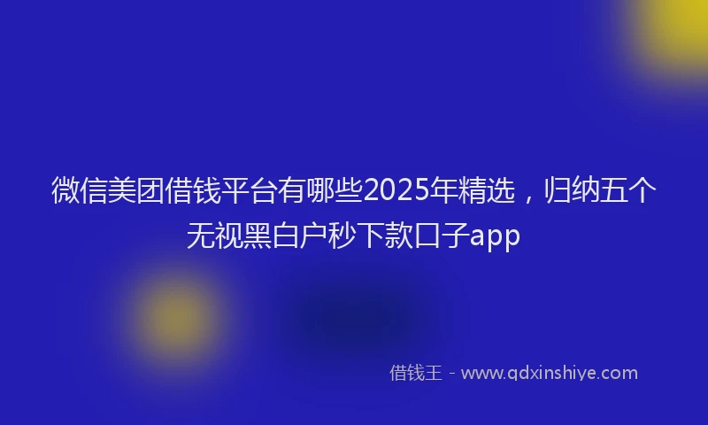 微信美团借钱平台有哪些2025年精选，归纳五个无视黑白户秒下款口子app