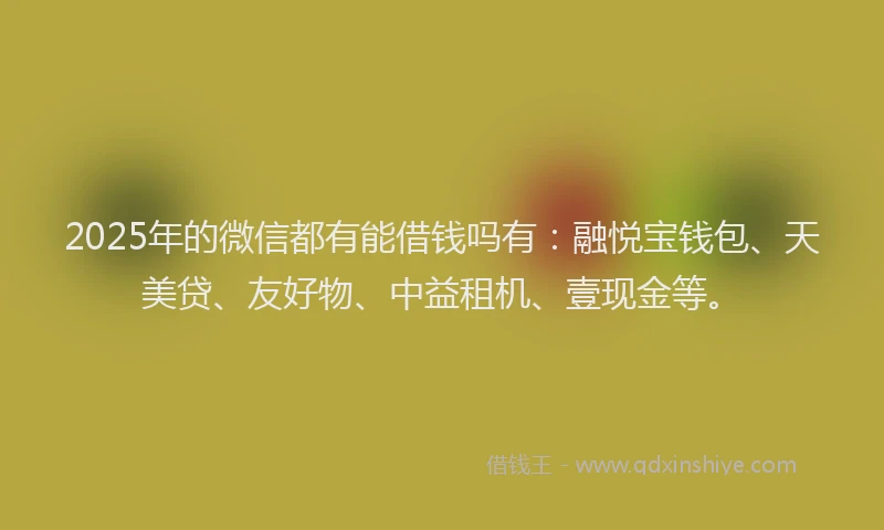 2025年的微信都有能借钱吗有：融悦宝钱包、天美贷、友好物、中益租机、壹现金等。