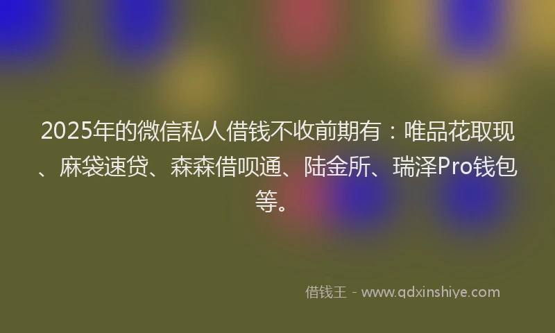2025年的微信私人借钱不收前期有：唯品花取现、麻袋速贷、森森借呗通、陆金所、瑞泽Pro钱包等。
