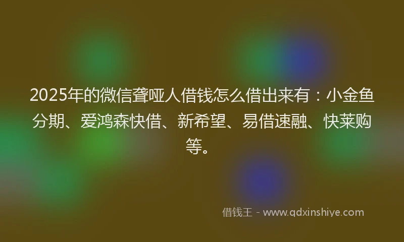 2025年的微信聋哑人借钱怎么借出来有：小金鱼分期、爱鸿森快借、新希望、易借速融、快莱购等。