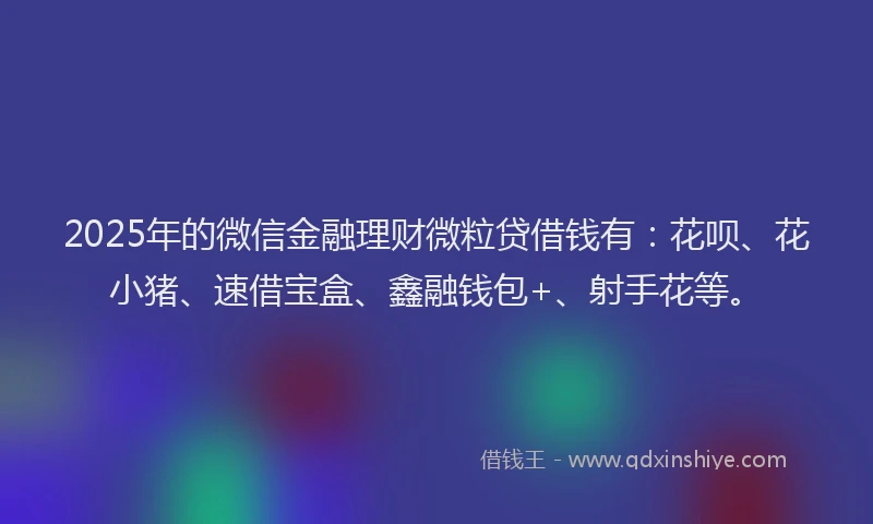2025年的微信金融理财微粒贷借钱有：花呗、花小猪、速借宝盒、鑫融钱包+、射手花等。
