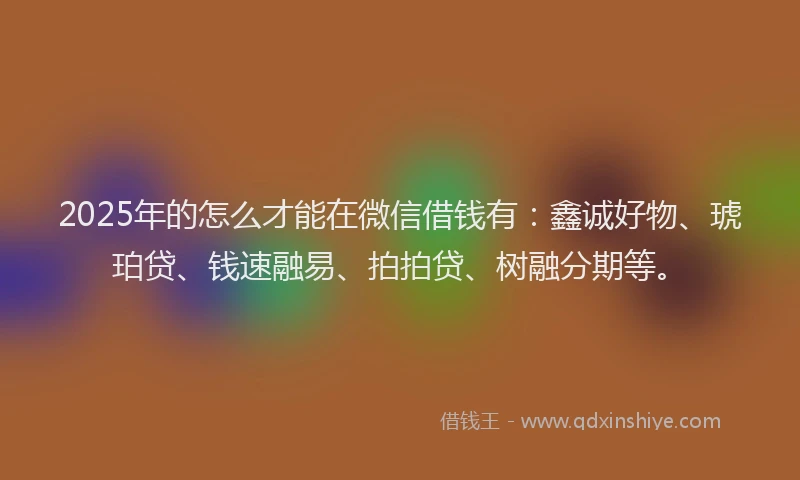 2025年的怎么才能在微信借钱有：鑫诚好物、琥珀贷、钱速融易、拍拍贷、树融分期等。