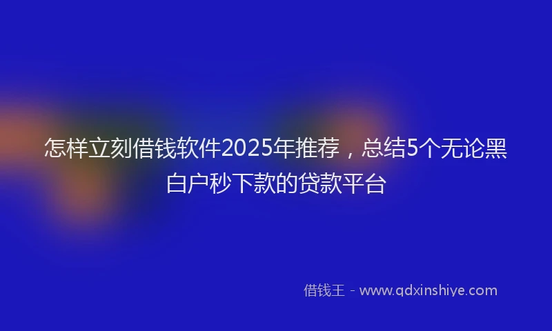 怎样立刻借钱软件2025年推荐，总结5个无论黑白户秒下款的贷款平台