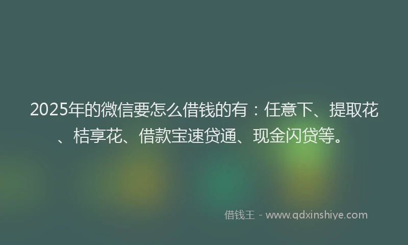 2025年的微信要怎么借钱的有：任意下、提取花、桔享花、借款宝速贷通、现金闪贷等。