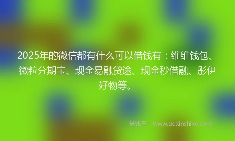 2025年的微信都有什么可以借钱有：维维钱包、微粒分期宝、现金易融贷途、现金秒借融、彤伊好物等。