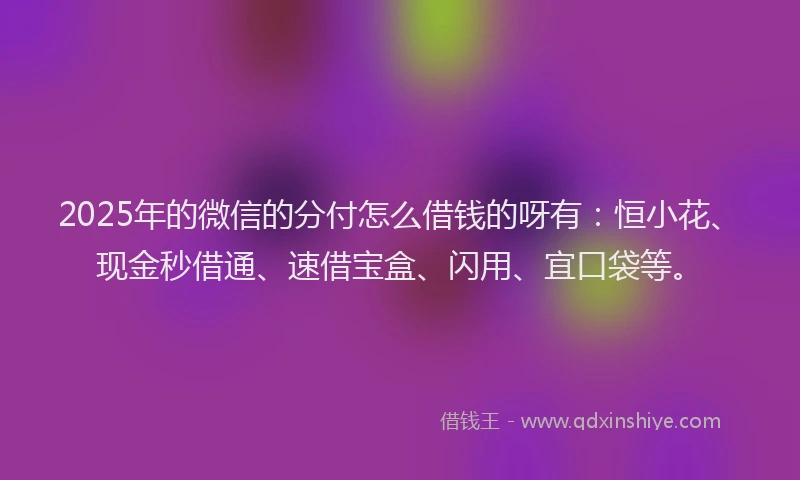2025年的微信的分付怎么借钱的呀有：恒小花、现金秒借通、速借宝盒、闪用、宜口袋等。