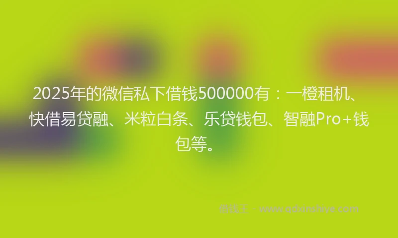 2025年的微信私下借钱500000有：一橙租机、快借易贷融、米粒白条、乐贷钱包、智融Pro+钱包等。