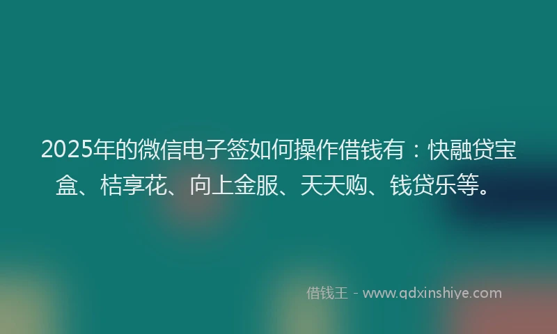 2025年的微信电子签如何操作借钱有：快融贷宝盒、桔享花、向上金服、天天购、钱贷乐等。