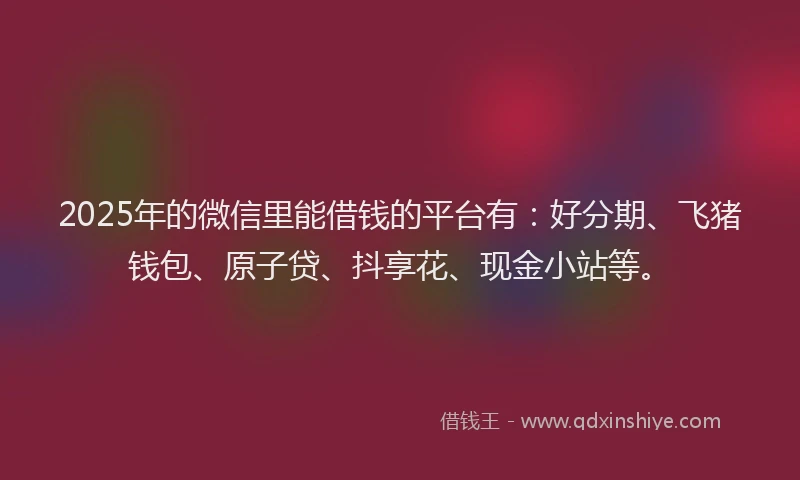 2025年的微信里能借钱的平台有：好分期、飞猪钱包、原子贷、抖享花、现金小站等。