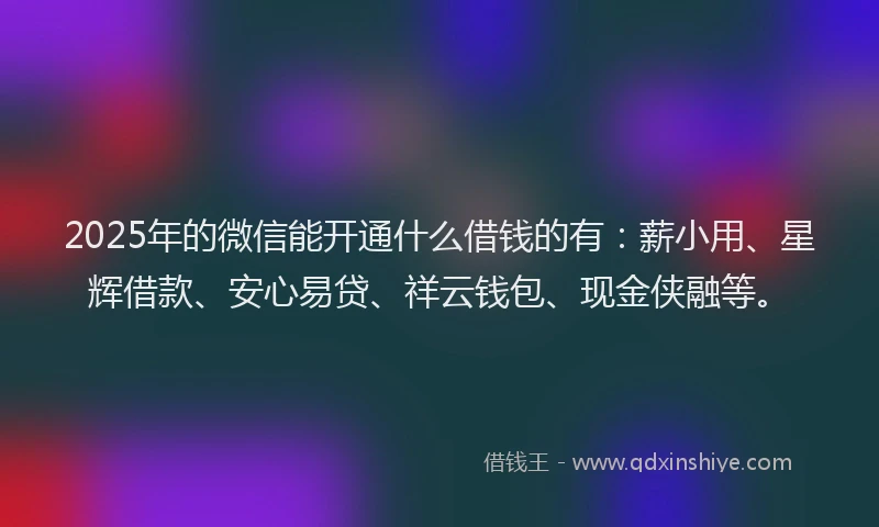 2025年的微信能开通什么借钱的有：薪小用、星辉借款、安心易贷、祥云钱包、现金侠融等。