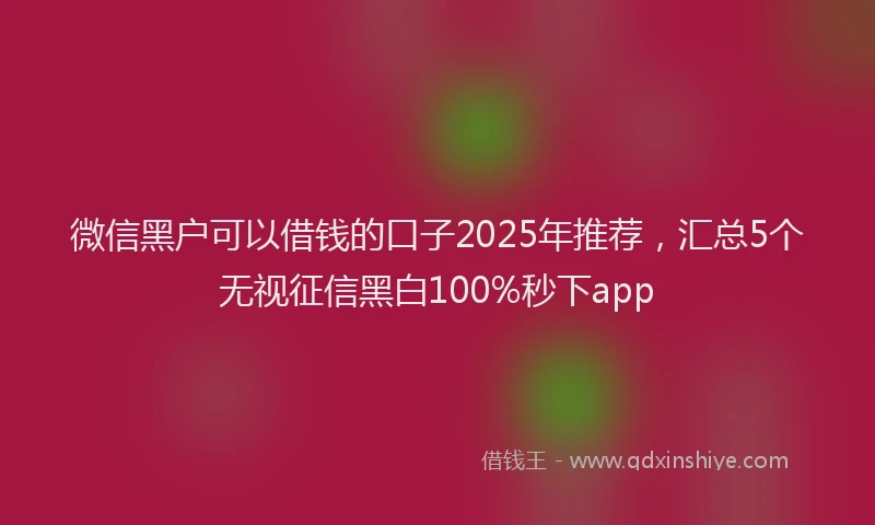 微信黑户可以借钱的口子2025年推荐，汇总5个无视征信黑白100%秒下app