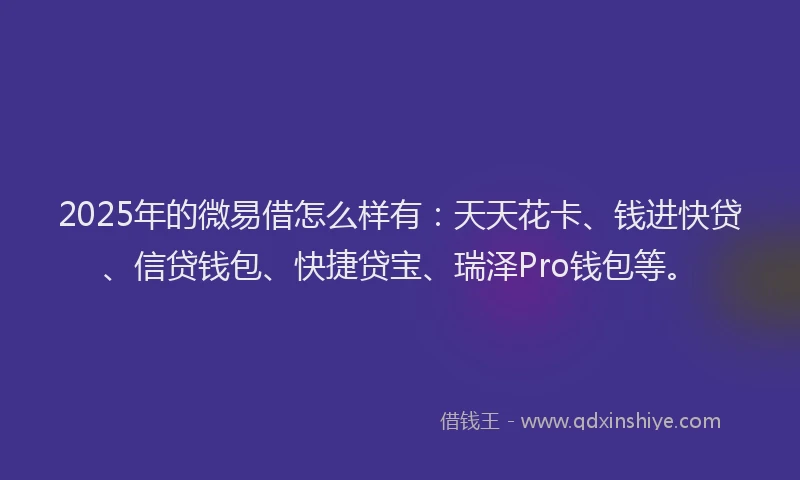 2025年的微易借怎么样有：天天花卡、钱进快贷、信贷钱包、快捷贷宝、瑞泽Pro钱包等。