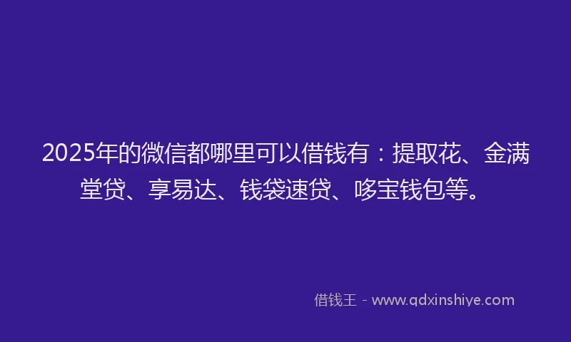 2025年的微信都哪里可以借钱有：提取花、金满堂贷、享易达、钱袋速贷、哆宝钱包等。