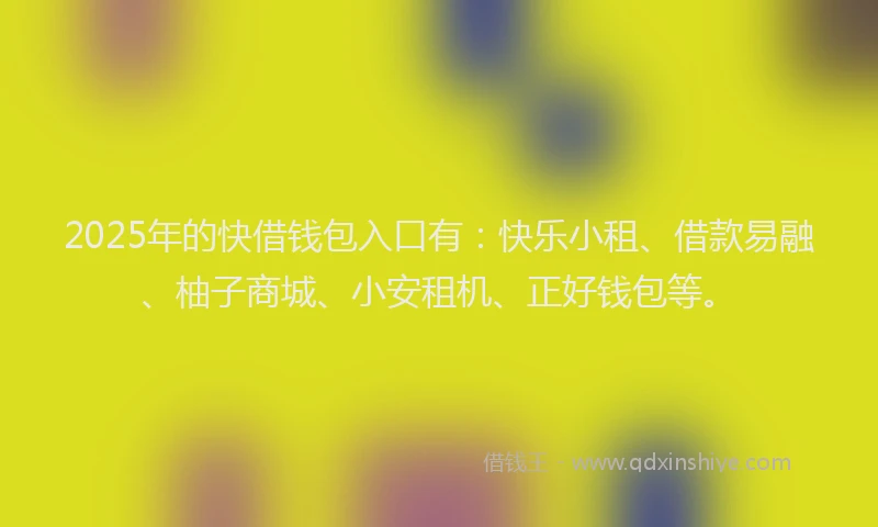 2025年的快借钱包入口有：快乐小租、借款易融、柚子商城、小安租机、正好钱包等。