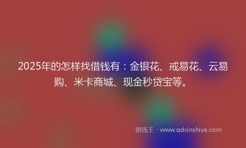 2025年的怎样找借钱有：金银花、戒易花、云易购、米卡商城、现金秒贷宝等。