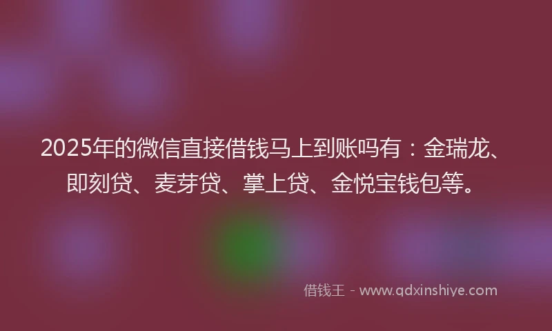 2025年的微信直接借钱马上到账吗有：金瑞龙、即刻贷、麦芽贷、掌上贷、金悦宝钱包等。