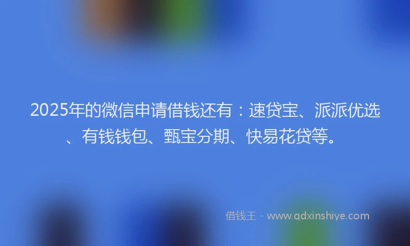 2025年的微信申请借钱还有：速贷宝、派派优选、有钱钱包、甄宝分期、快易花贷等。