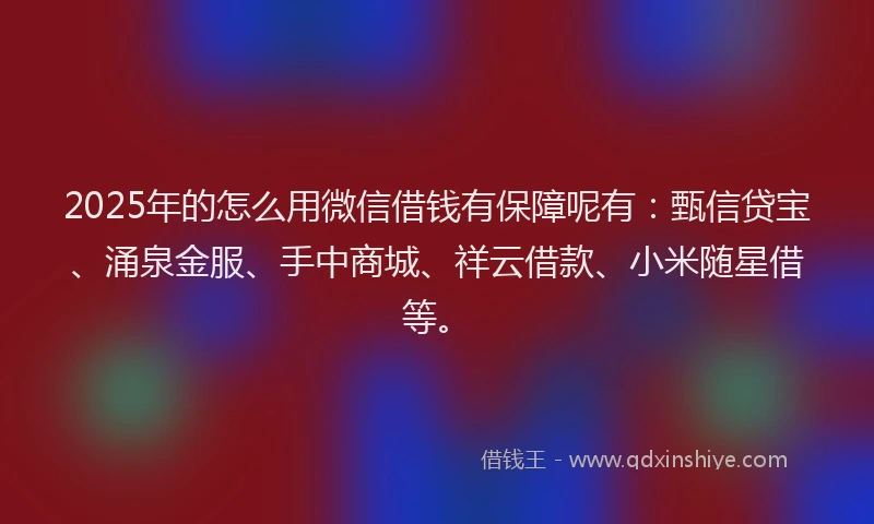 2025年的怎么用微信借钱有保障呢有：甄信贷宝、涌泉金服、手中商城、祥云借款、小米随星借等。