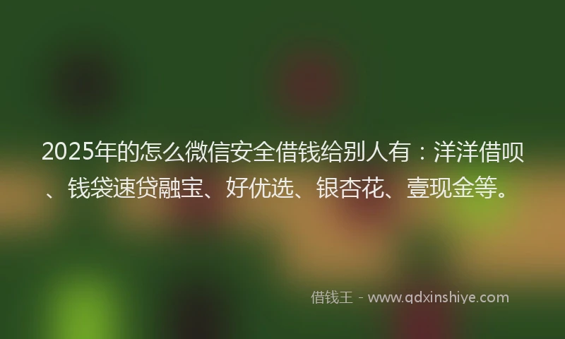 2025年的怎么微信安全借钱给别人有：洋洋借呗、钱袋速贷融宝、好优选、银杏花、壹现金等。