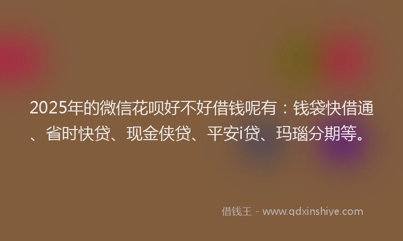 2025年的微信花呗好不好借钱呢有：钱袋快借通、省时快贷、现金侠贷、平安i贷、玛瑙分期等。