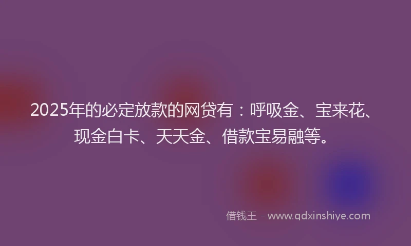 2025年的必定放款的网贷有：呼吸金、宝来花、现金白卡、天天金、借款宝易融等。