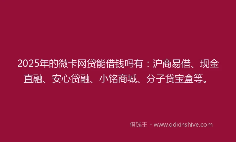 2025年的微卡网贷能借钱吗有：沪商易借、现金直融、安心贷融、小铭商城、分子贷宝盒等。