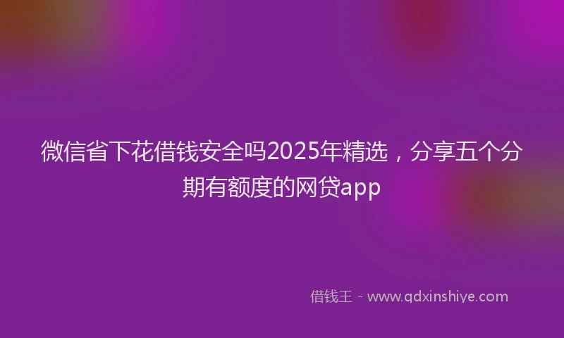 微信省下花借钱安全吗2025年精选，分享五个分期有额度的网贷app