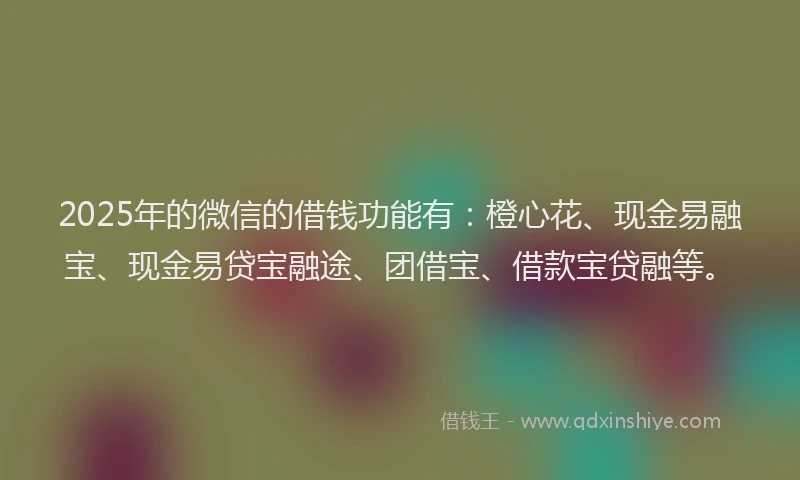 2025年的微信的借钱功能有：橙心花、现金易融宝、现金易贷宝融途、团借宝、借款宝贷融等。