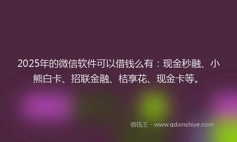 2025年的微信软件可以借钱么有：现金秒融、小熊白卡、招联金融、桔享花、现金卡等。