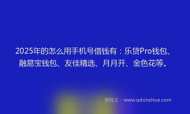 2025年的怎么用手机号借钱有：乐贷Pro钱包、融易宝钱包、友佳精选、月月开、金色花等。