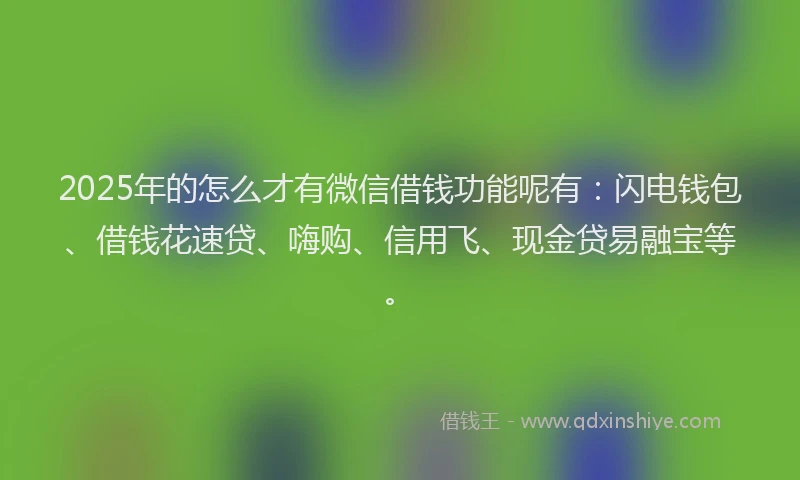 2025年的怎么才有微信借钱功能呢有：闪电钱包、借钱花速贷、嗨购、信用飞、现金贷易融宝等。