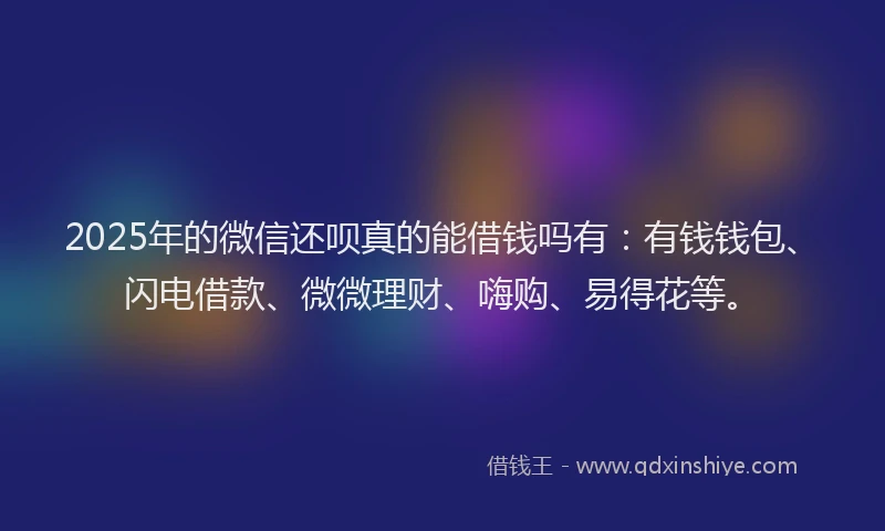 2025年的微信还呗真的能借钱吗有：有钱钱包、闪电借款、微微理财、嗨购、易得花等。