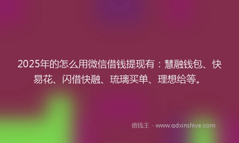 2025年的怎么用微信借钱提现有：慧融钱包、快易花、闪借快融、琉璃买单、理想给等。