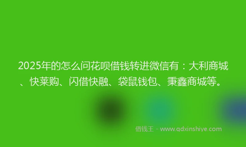 2025年的怎么问花呗借钱转进微信有：大利商城、快莱购、闪借快融、袋鼠钱包、秉鑫商城等。