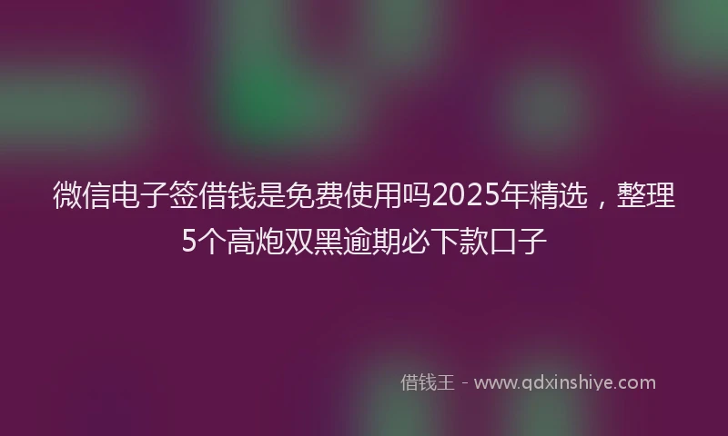 微信电子签借钱是免费使用吗2025年精选，整理5个高炮双黑逾期必下款口子