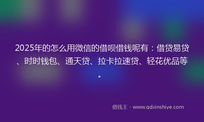 2025年的怎么用微信的借呗借钱呢有：借贷易贷、时时钱包、通天贷、拉卡拉速贷、轻花优品等。