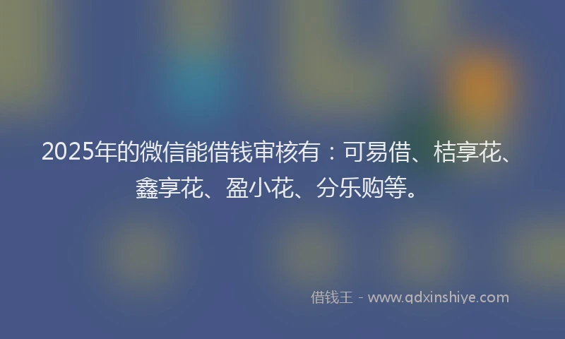 2025年的微信能借钱审核有：可易借、桔享花、鑫享花、盈小花、分乐购等。