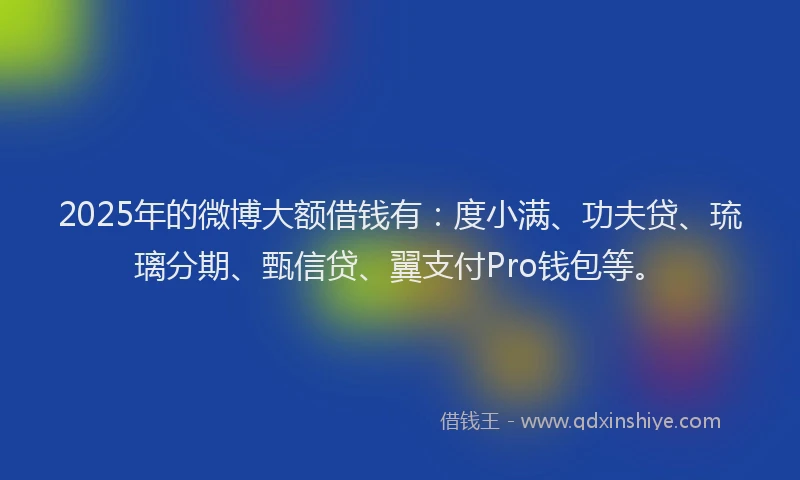 2025年的微博大额借钱有：度小满、功夫贷、琉璃分期、甄信贷、翼支付Pro钱包等。
