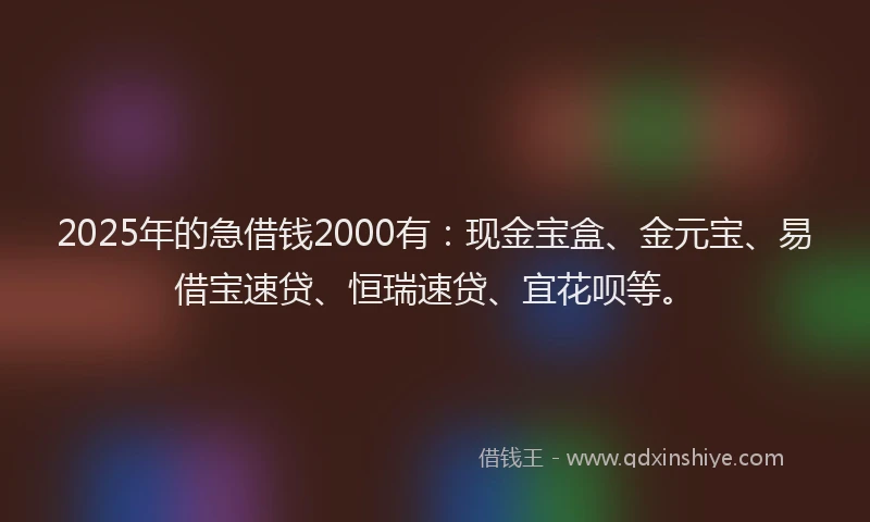 2025年的急借钱2000有：现金宝盒、金元宝、易借宝速贷、恒瑞速贷、宜花呗等。