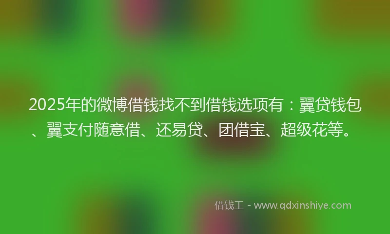 2025年的微博借钱找不到借钱选项有：翼贷钱包、翼支付随意借、还易贷、团借宝、超级花等。
