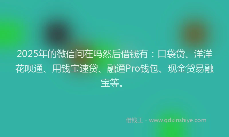 2025年的微信问在吗然后借钱有：口袋贷、洋洋花呗通、用钱宝速贷、融通Pro钱包、现金贷易融宝等。