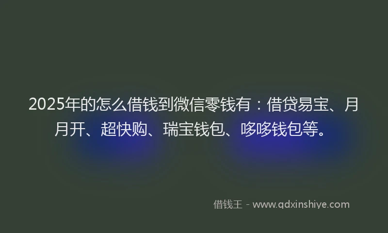 2025年的怎么借钱到微信零钱有：借贷易宝、月月开、超快购、瑞宝钱包、哆哆钱包等。