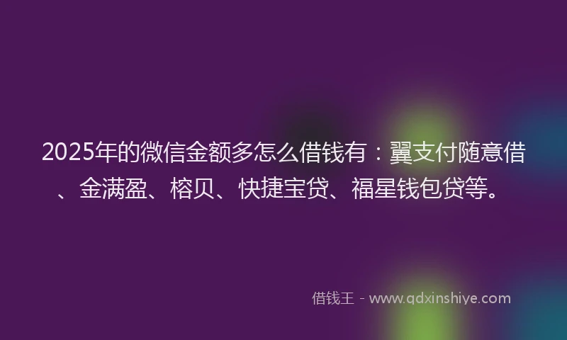2025年的微信金额多怎么借钱有：翼支付随意借、金满盈、榕贝、快捷宝贷、福星钱包贷等。