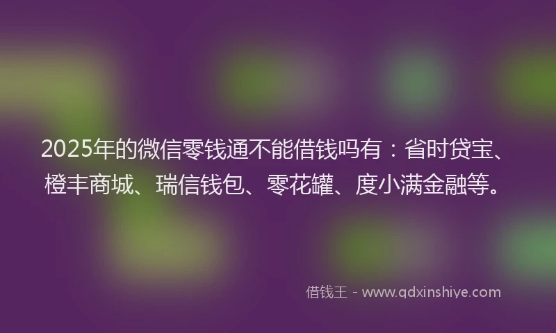 2025年的微信零钱通不能借钱吗有：省时贷宝、橙丰商城、瑞信钱包、零花罐、度小满金融等。