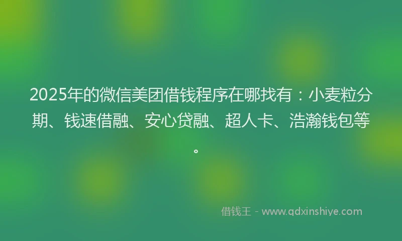 2025年的微信美团借钱程序在哪找有：小麦粒分期、钱速借融、安心贷融、超人卡、浩瀚钱包等。